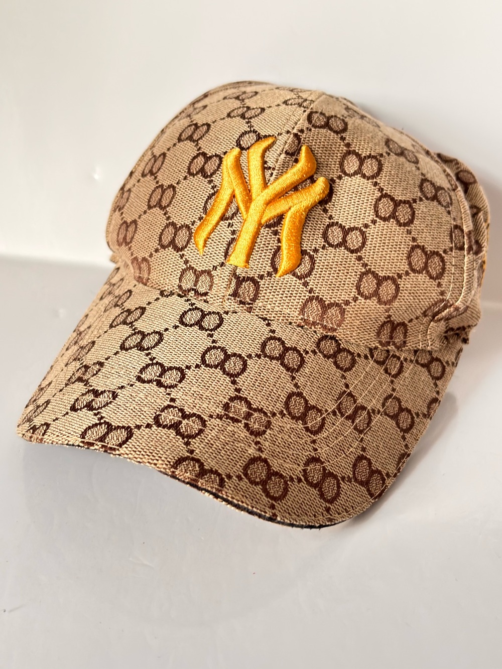 Yellow Logo Beige Monogram Baseball Cap -